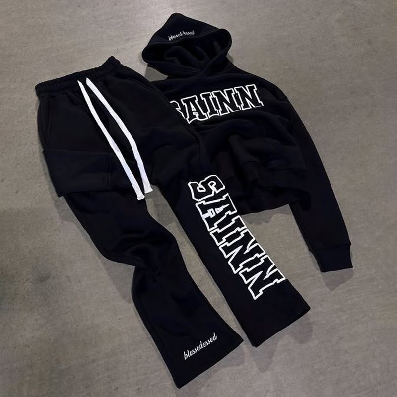 men hoodie set factory custom tracksuit Custom Logo Fashion hoodie set men